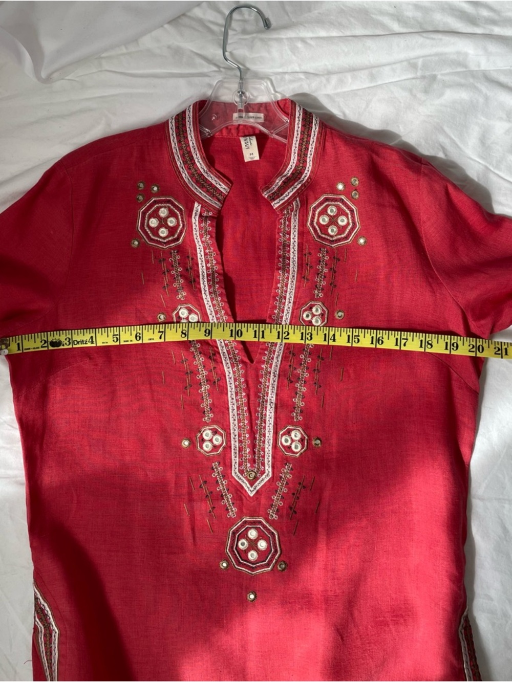 Embroidered Red Linen Tunic - Picture 3 of 9